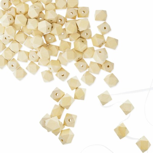 Geometric Wood Beads for Jewelry Making and DIY Crafts (20mm, 100 Pack) Perspective: front