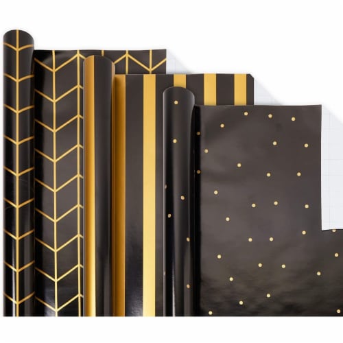 Black and Gold 4-Pack Reversible Holiday Wrapping Paper Assortment