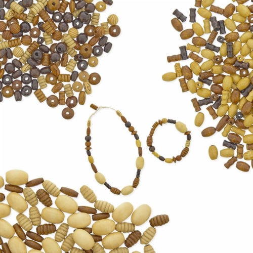 Wooden Beads for Crafts and Jewelry Making (5 Designs, 15 Sizes, 700 Pack) Perspective: front