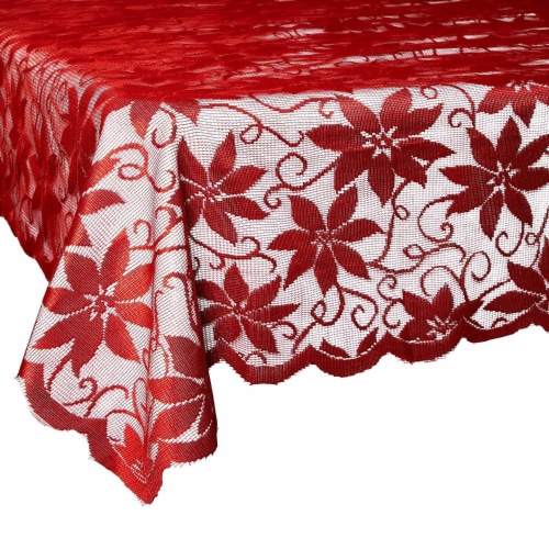 Lace Rectangular Table Cloth Cover Tablecloth for Christmas, 60 x 80 inches, Red Perspective: front