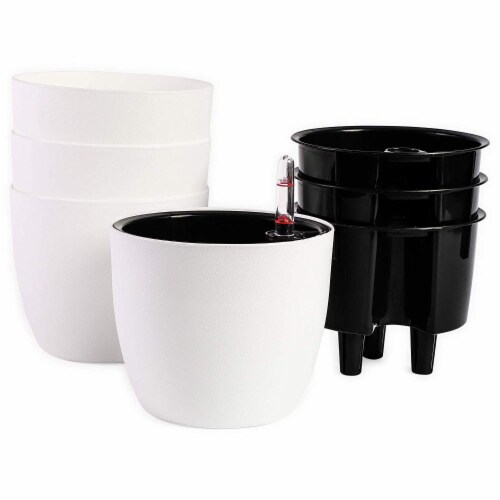 Self Watering Planter with Water Level Indicator (White, 7 in, 4 Pack) Perspective: front