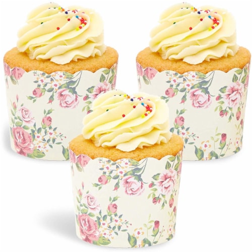 50-Pack Muffin Liners - Vintage Floral Cupcake Wrappers Paper Baking Cups Perspective: front