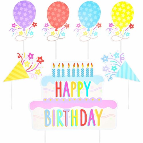 Happy Birthday Yard Signs, 7 Lawn Decorations with 8 Stakes, 8 Rings (23 Pcs) Perspective: front
