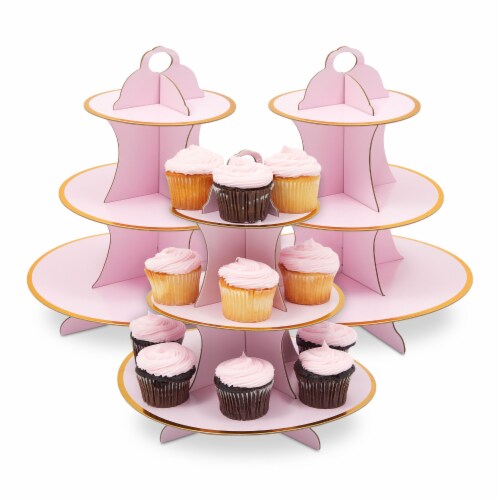 Pink 3Tiered Cupcake Holders for Girl Baby Showers, Birthday Party (3