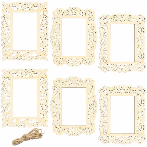 Unfinished Wood Frame Cutout with Jute String (7 x 8.5 in, 3 Designs, 6 Pack) Perspective: front