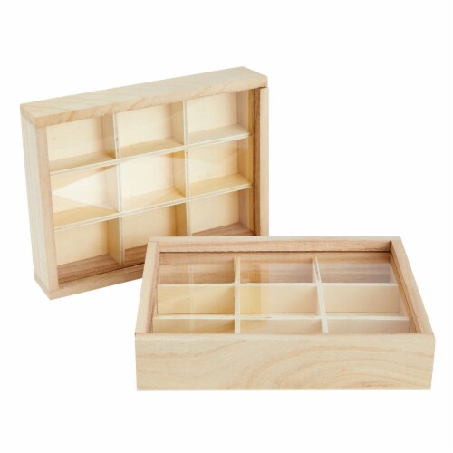 Small Unfinished Wood Box with Lid, 9 Compartment Storage Boxes (6.75 x 5.1  Inches, 2 Pack), PACK - Harris Teeter