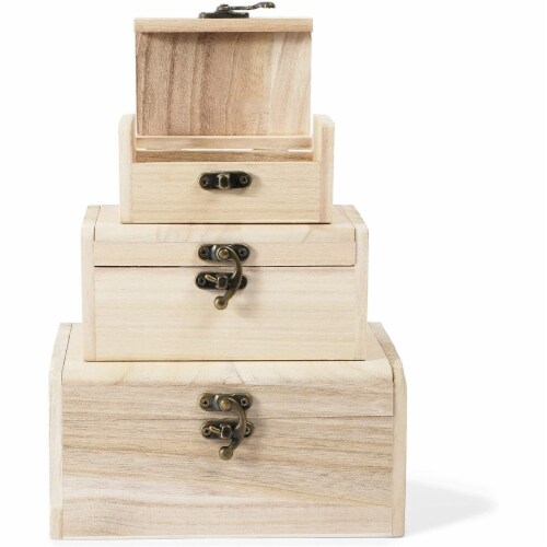 Unfinished Wood Box Set with Lid Wooden Jewelry Organizers 3