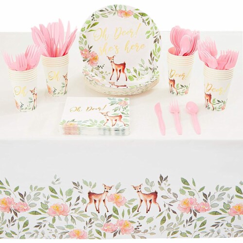 Oh Deer Dinnerware Set with Gold Foil for Baby Shower (Serves 24, 145 ...