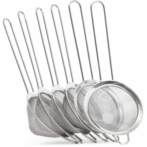6pc 3"x8.3" Stainless Steel Sieve Fine Mesh Strainer Skimmer Spoon for Pasta Tea Perspective: front