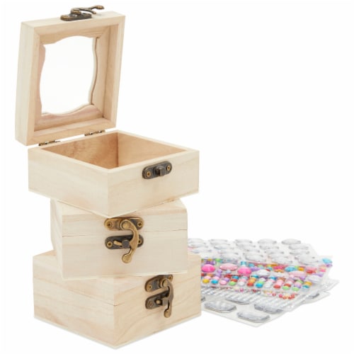 3 Pack Unfinished Wood Box, Small Wooden Boxes with Lids Stickers