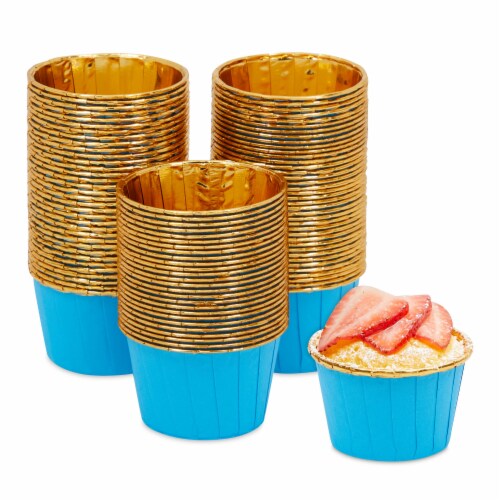 Blue and Gold Foil Cupcake Liners, Muffin Cups for Baking (2.75x1