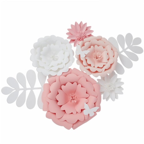 3D Paper Flowers Wall Decor, Pink and White Party Decorations (2 Sizes, 9  Pieces), PACK - Kroger