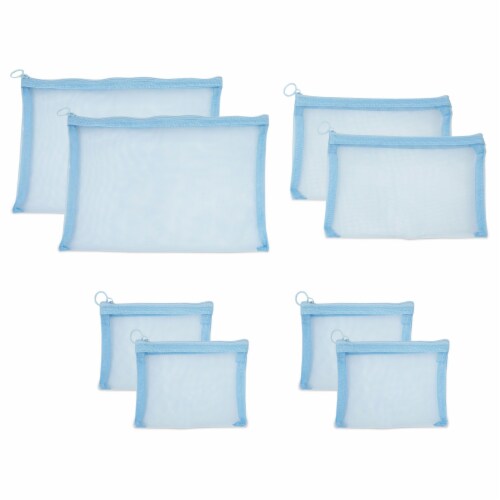 Light Blue Mesh Makeup Bags Zipper Pouches for Cosmetics 8 Piece