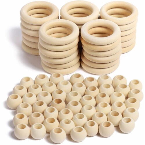 Wooden Beads and Rings Set for DIY Crafts and Macrame (80 Pieces