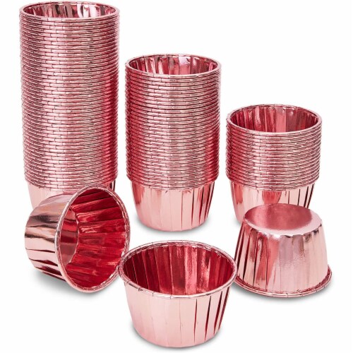 Rose Gold Cupcake Liners, Foil Baking Cups (2.75 x 1.5 In, 100 Pack), PACK  - Foods Co.