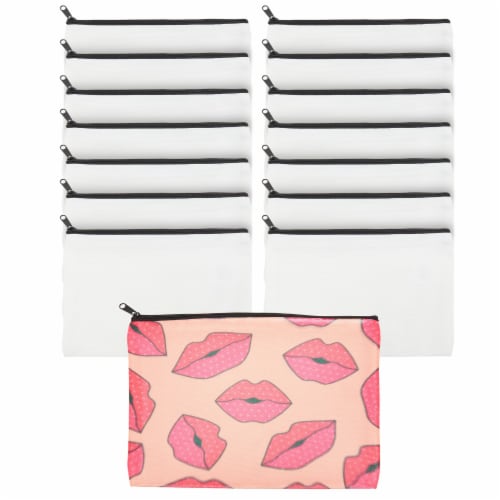 16 Pack Pink Canvas Makeup Bag,Bulk Cosmetic Bags with Multi-Color  Zipper,Canvas Zipper Pencil Case Pouch,DIY Craft