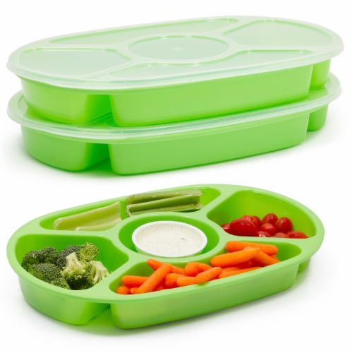 Divided Serving Tray with Lid, Refrigerator Four-compartment Storage Box 