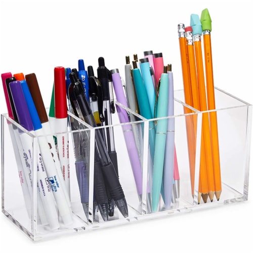 Clear Acrylic Pen Holder for Desk and Office Organization (2.9 x 3.8 x 8.9  in), PACK - Kroger