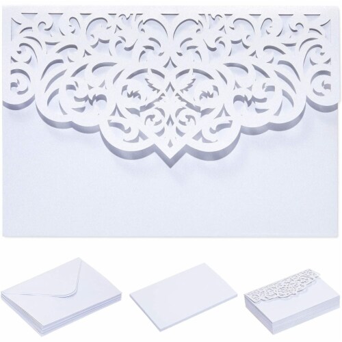 White Laser Cut Wedding Invitations with Envelopes (7.15 x 4.95 in, 24 Pack) Perspective: front