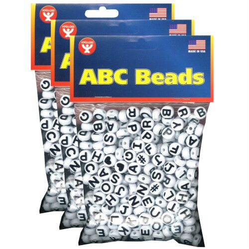 Assorted Letter Beads, 10mm Round, White with Black Letters