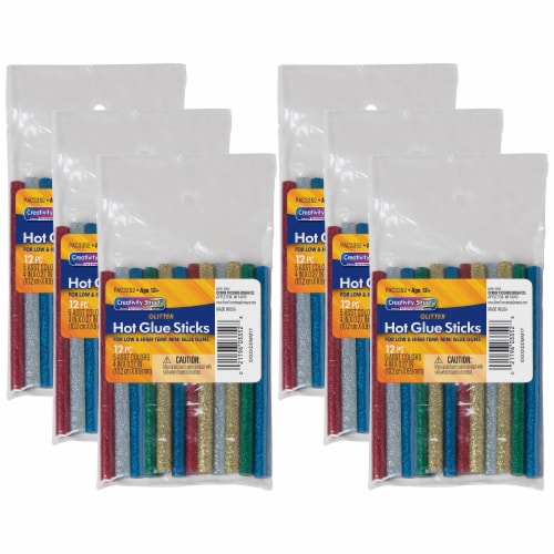 Creativity Street Hot Glue Sticks 4  x 0.31  6 Assorted Glitter Colors 12 Per Pack 6 Packs Perspective: front