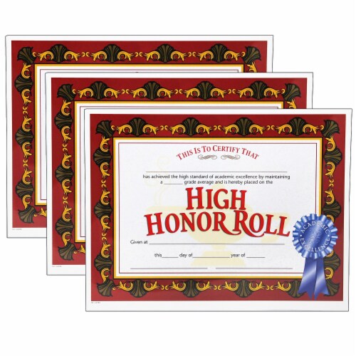 Hayes Publishing High Honor Roll Certificate 30 Per Pack 3 Packs (H-VA586-3) Perspective: front