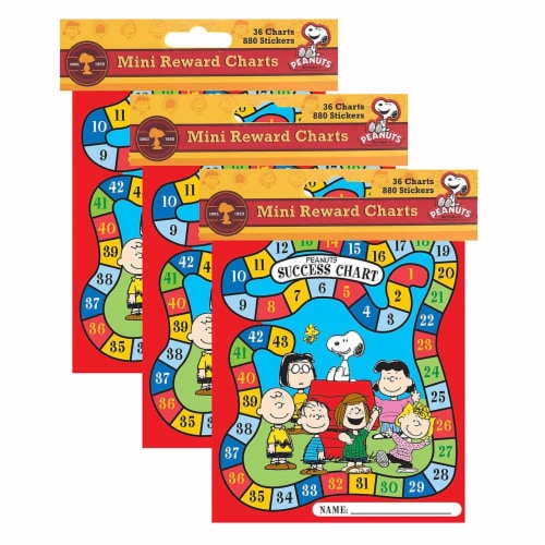 Eureka Mini Reward Charts with Stickers 5  x 6  Peanuts 36 Charts Per Pack 3 Packs Perspective: front