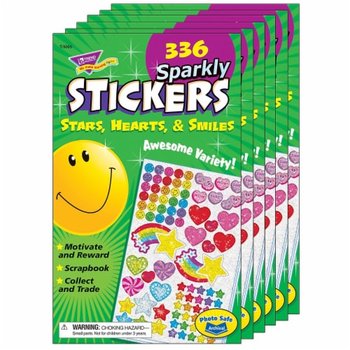 Trend Enterprises TREND Sparkly Stars Hearts & Smiles Sticker Pad 336/Pack 6 Packs (T-5005-6) Perspective: front