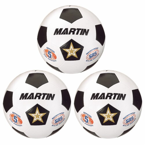 Dick Martin Sports MASSR5W-3 White Soccer Ball Rubber Nylon Wound, Size 5 - 3 Each Perspective: front