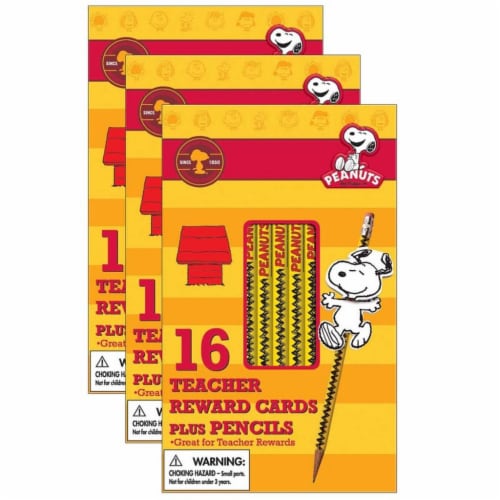 Peanuts® Snoopy Way To Go Pencil Rewards with Toppers, 16 Per Pack, 3 Packs Perspective: front