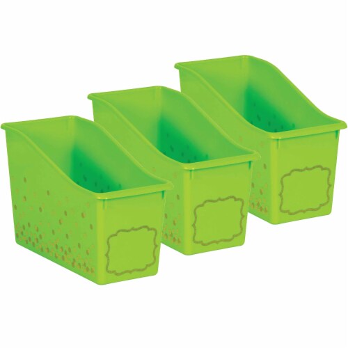Teacher Created Resources Plastic Book Bin 5.5  x 11.38  x 7.5  Lime Confetti Pack of 3 Perspective: front