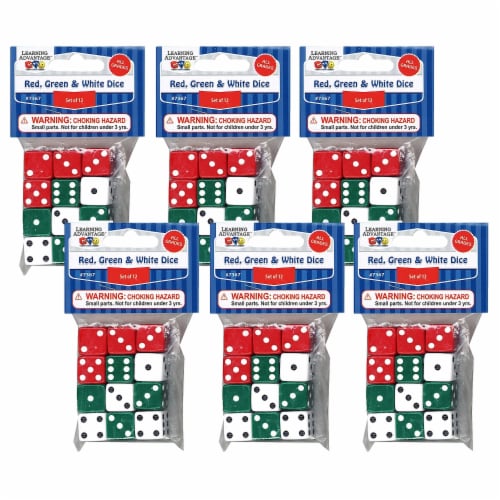 Learning Advantage Dot Dice Red/Green/White 12/Pack 3 Packs (CTU7367-6) Perspective: front