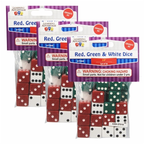 Learning Advantage Dot Dice Red/Green/White 36/Pack 3 Packs (CTU7366-3) Perspective: front