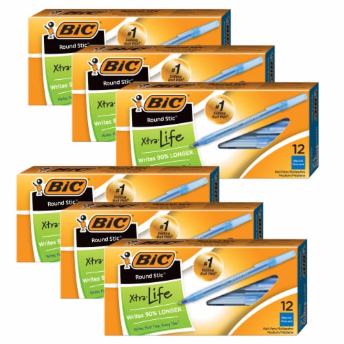 BIC Round Stic Ballpoint Pens - Medium Pen Point - Blue - Blue Barrel - 72 / Bundle BIC Round Stic Ballpoint Pens - Medium Pen Point - Blue - Blue Barrel - 72 / Bundle