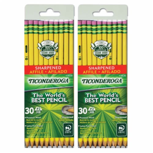 Ticonderoga Pre-Sharpened Lead Pencils #2 Lead 30/Pack 2 Packs (DIX13830-2) Perspective: front