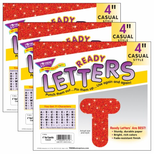 Trend Enterprises T-1614-3 Ready Letters 4 in. Casual Red Sparkle - Pack of 3 Perspective: front