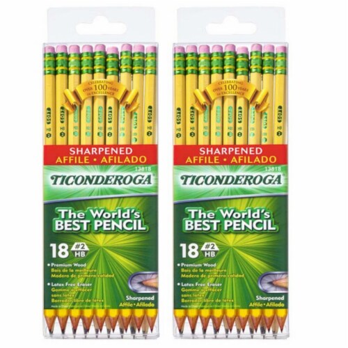 Pencils, #2 Soft, Yellow, Presharpened, 18 Per Pack, 2 Packs Perspective: front