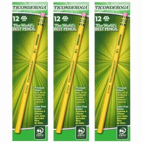 Original Ticonderoga Yellow Pencils #4 Extra Hard Lead 12 Per Box 3 Boxes (DIX13884-3) Perspective: front
