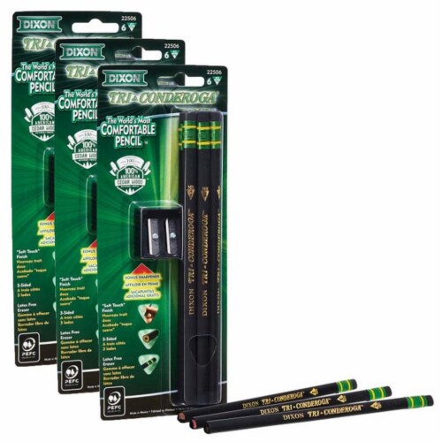 Tri-Conderoga™ 3-Sided Pencils with Sharpener, 6 Per Pack, 3 Packs Perspective: front