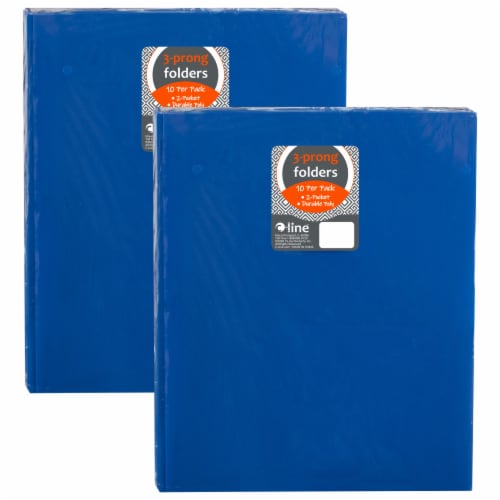 C-Line® Two-Pocket Heavyweight Poly Portfolio Folder with Prongs, Blue, 10 Per Pack, 2 Packs Perspective: front