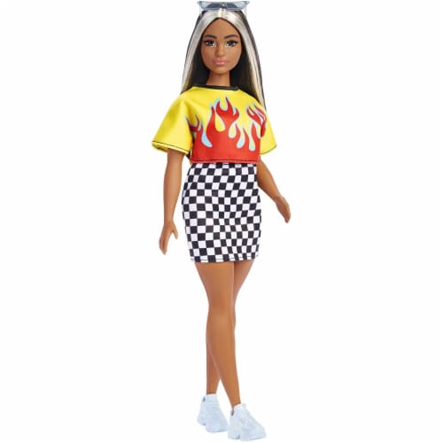 Barbie Fashionistas Doll, Curvy, Long Hair with Crop Top, Skirt, Sneakers & Sunglasses Perspective: front