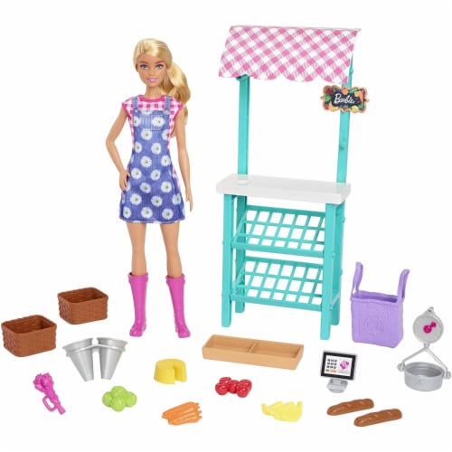 Barbie Farmers Market Playset, Barbie Doll (Blonde), Stand