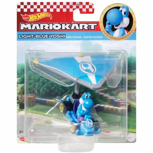 Hot Wheels 1:64 Mario Kart - Light Blue Yoshi n Pipe Frame with Super Glider Die Cast Perspective: front