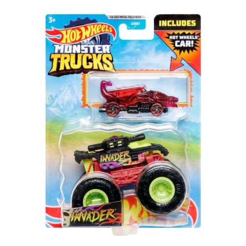 Hot Wheels Monster Trucks 1:64 Scale Invader Black/Red, Includes Hot Wheels  Die Cast Car, 1 - Smith's Food and Drug