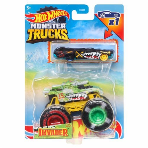 Hot Wheels Monster Trucks 1:64 Scale Invader Black/Red, Includes Hot Wheels  Die Cast Car, 1 - Smith's Food and Drug