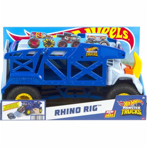  Hot Wheels Monster Trucks, Transporter and Racetrack, Includes  1:64 Scale Bone Shaker Monster Truck and 1:64 Die-Cast Toy Car : Toys &  Games