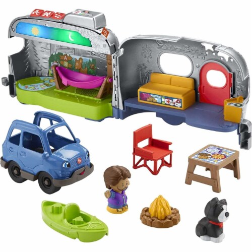 Fisher-Price Little People Light-Up Learning Camper, 2-in-1 Vehicle and Interactive Playset Perspective: front