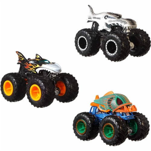 Hot Wheels Monster Trucks Creature 3-Pack of 1:64 Scale Shark Wreak  Piran-ahh & Mega Wrex, 1 - Fred Meyer