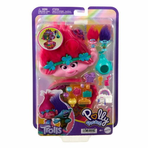 ​Polly Pocket & DreamWorks Trolls Compact Playset with Poppy & Branch Dollst Perspective: front
