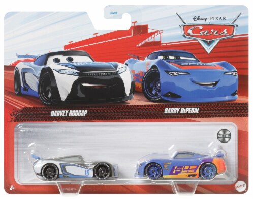 Disney Cars Diecast 2-Pack Easy Idle #15 Harvey Rodcap and RPM #64 Barry DePedal Perspective: front